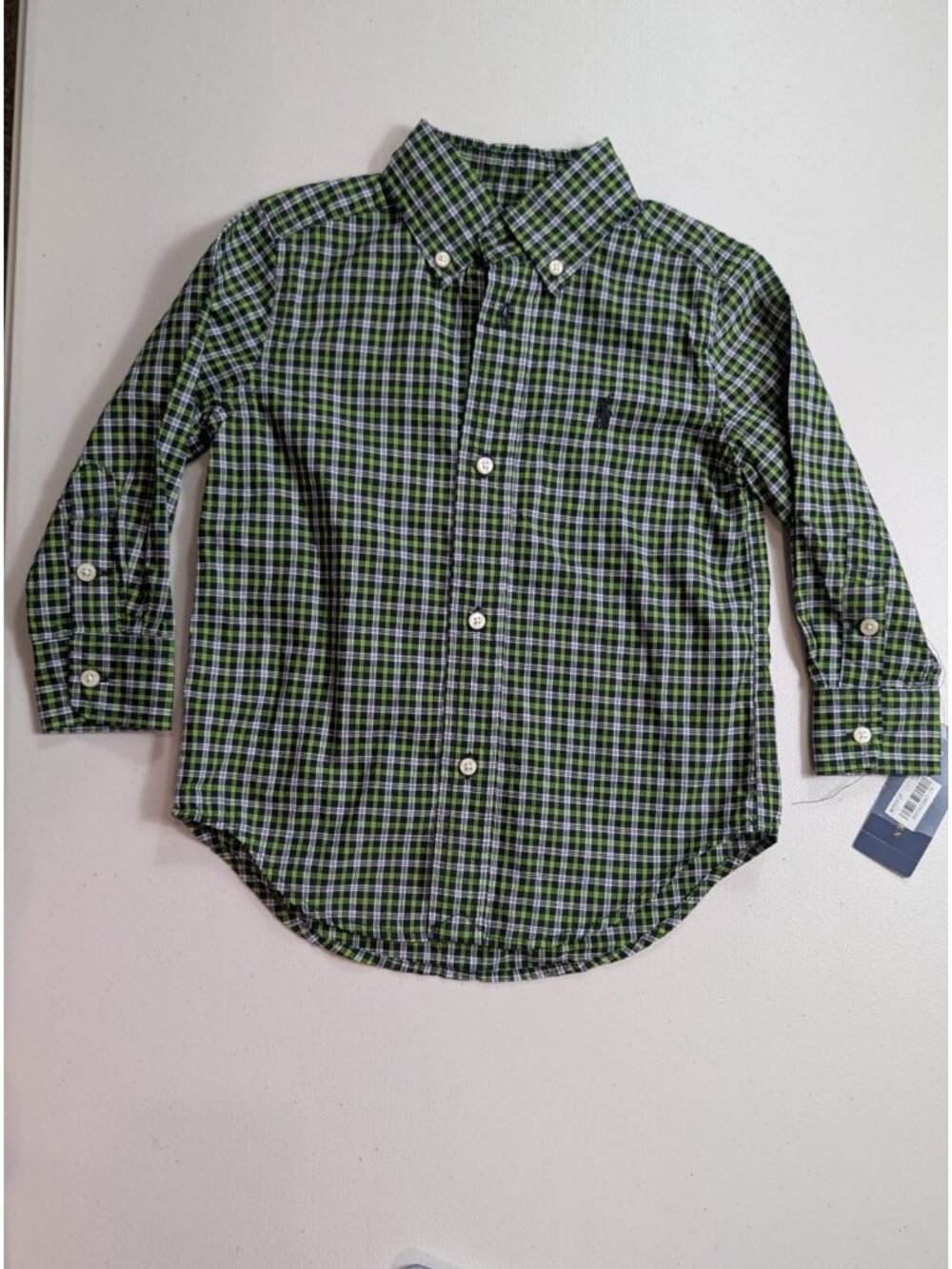 Ralph Lauren polo button down shirt green/black pattern toddler boy's size 2T